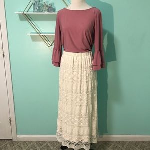 Lace long maxi modest cream skirt